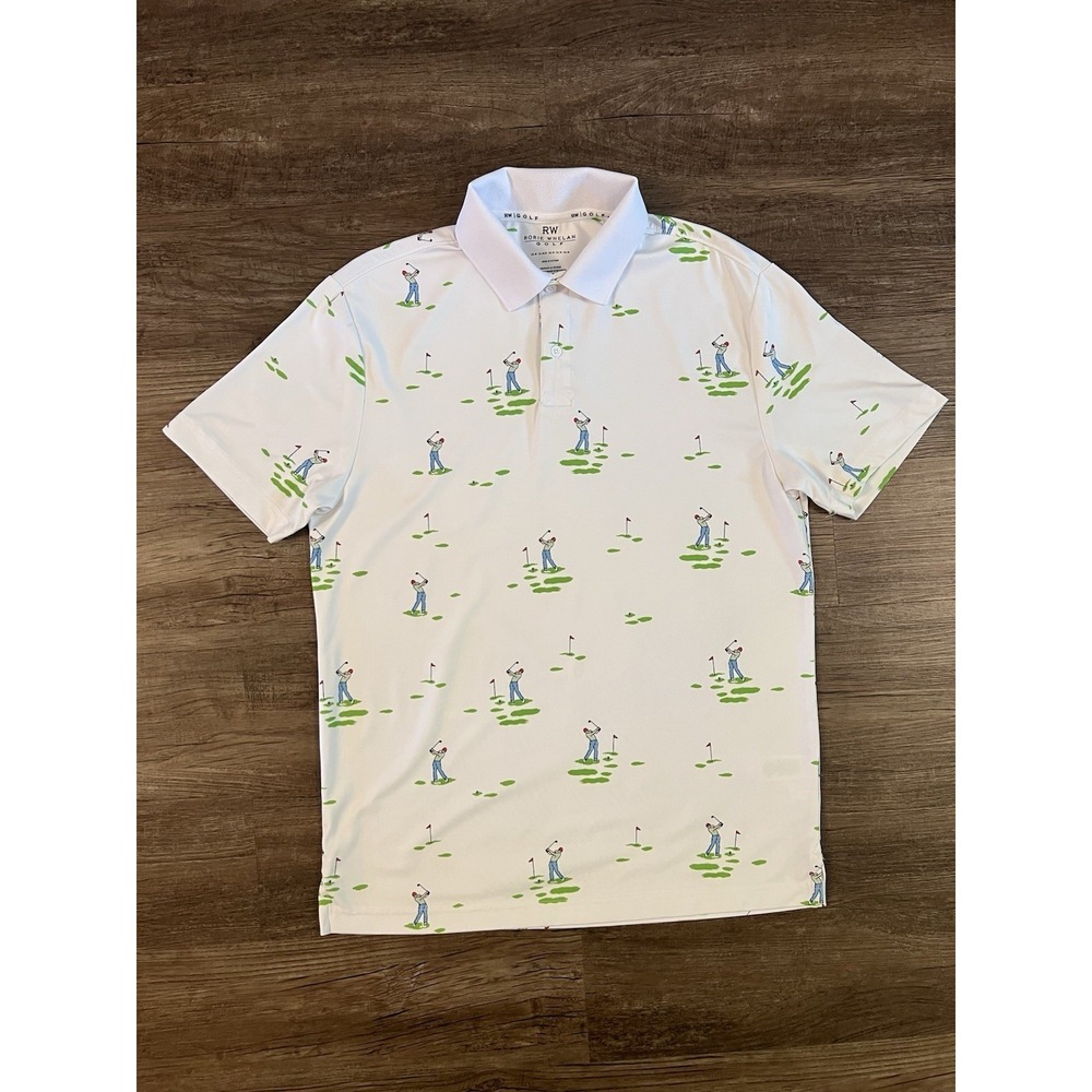 Rorie Whelan Mens Golf Performance Polo Medium White All‎ Over Print Golfer I26
